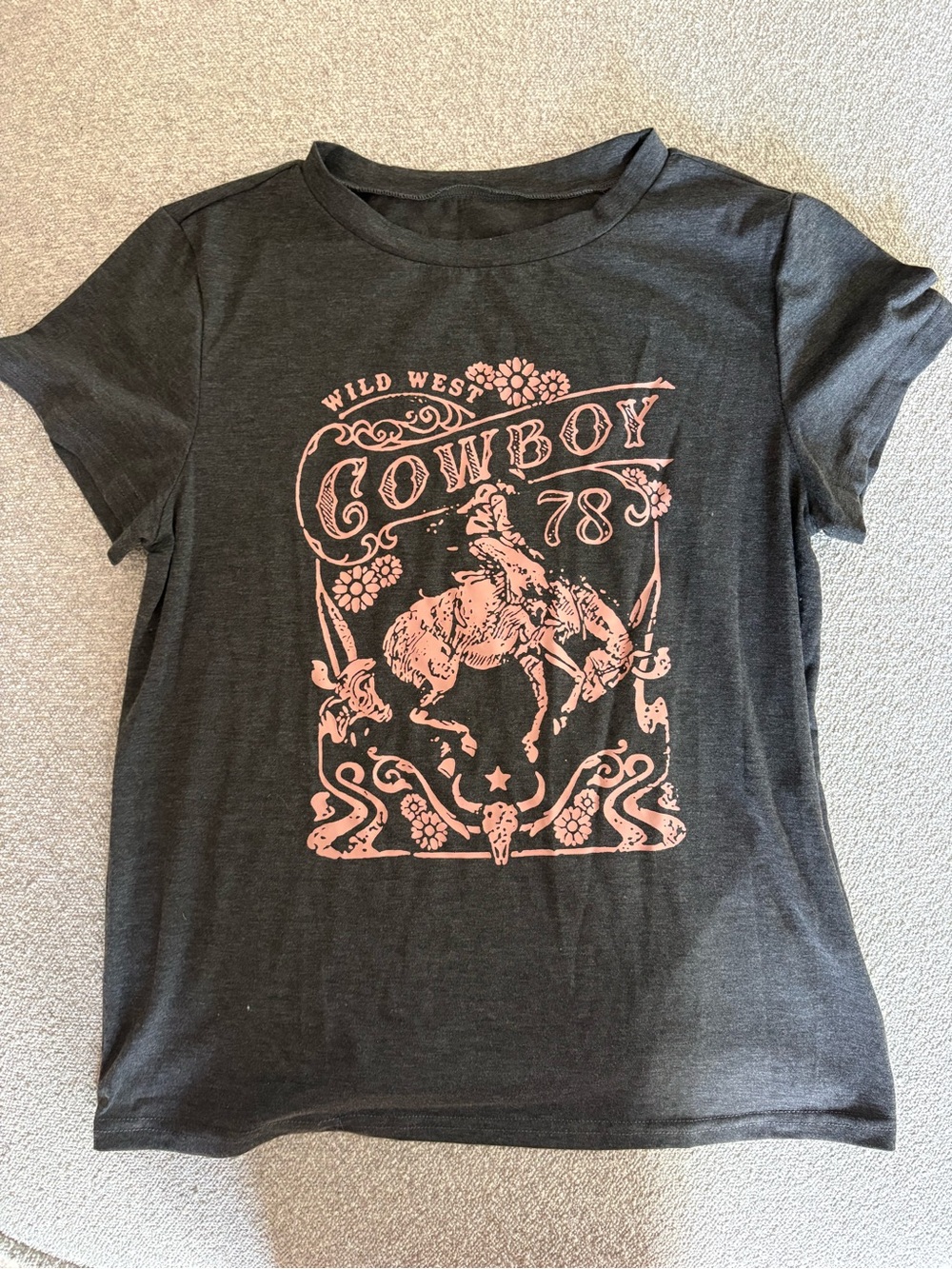 Girls Black Graphic 'Cowboy' Tee with Pink Print